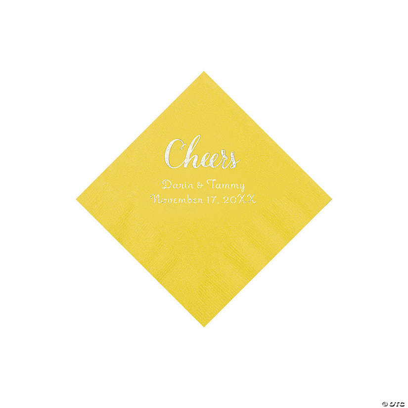 Yellow Cheers Personalized Napkins with Silver Foil - Beverage Image Thumbnail