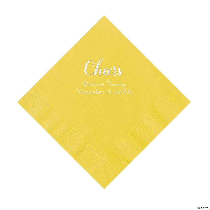 Yellow Cheers Personalized Napkins with Silver Foil - Luncheon Image Thumbnail
