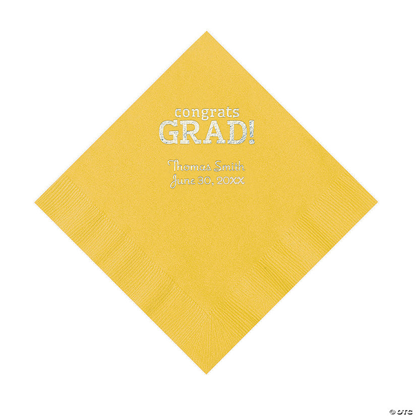 Yellow Congrats Grad Personalized Napkins with Silver Foil - 50 Pc. Luncheon Image