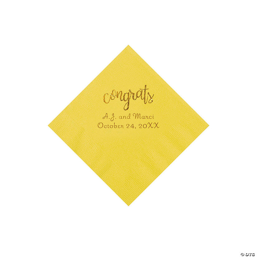 Yellow Congrats Personalized Napkins with Gold Foil - Beverage Image Thumbnail