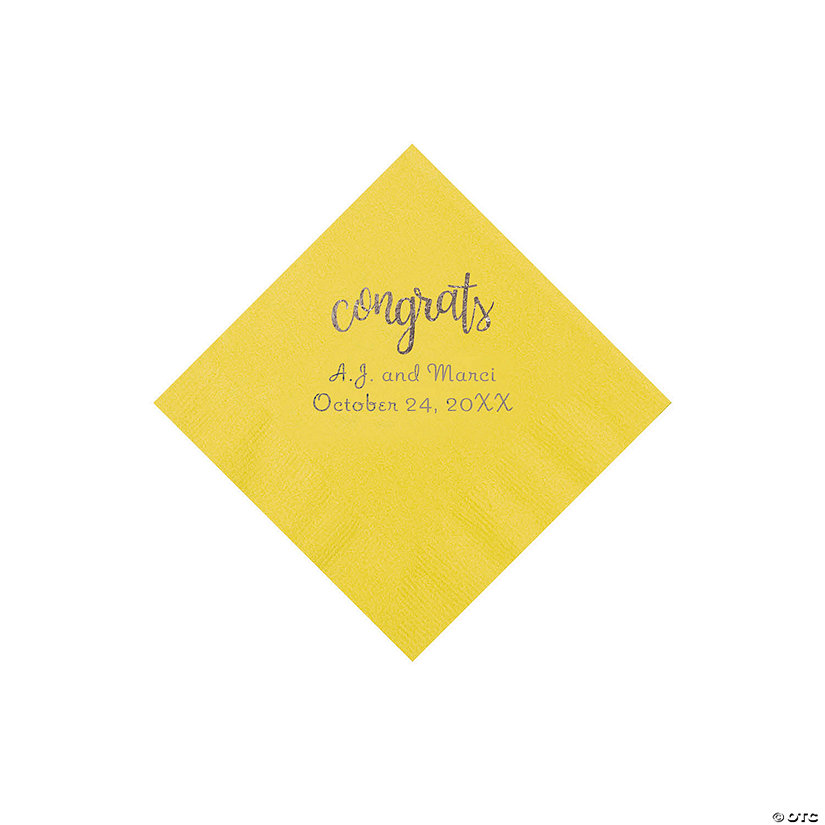 Yellow Congrats Personalized Napkins with Silver Foil - Beverage Image Thumbnail