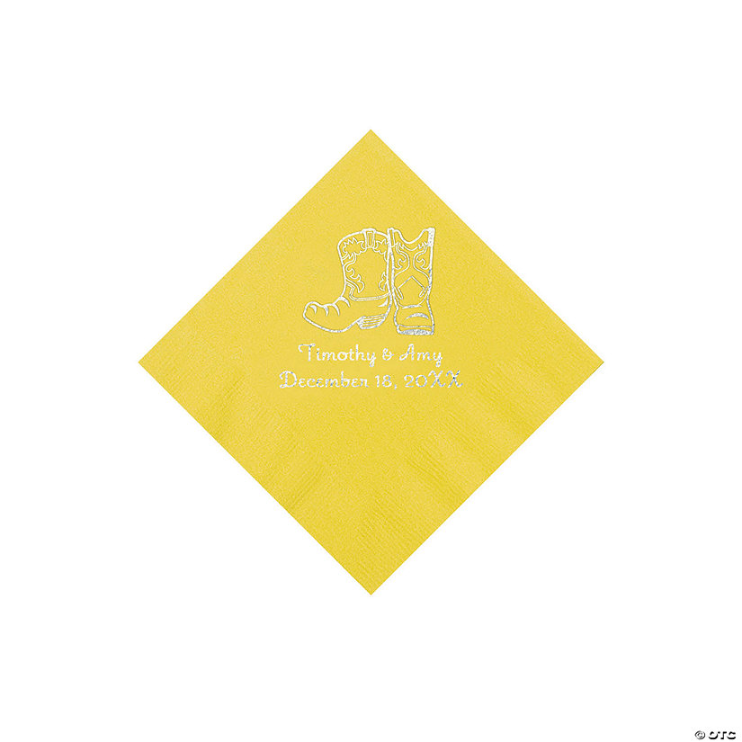 Yellow Cowboy Boots Personalized Napkins with Silver Foil - Beverage Image