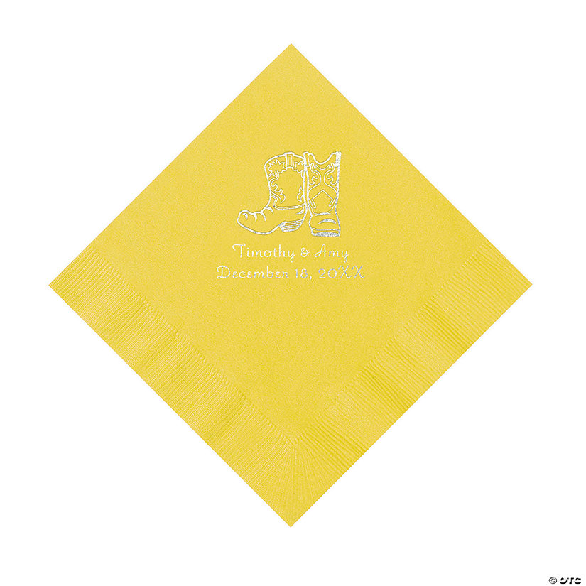 Yellow Cowboy Boots Personalized Napkins with Silver Foil - Luncheon Image