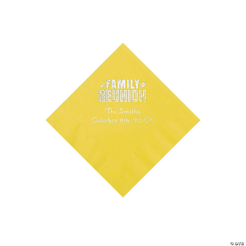 Yellow Family Reunion Personalized Napkins with Silver Foil - 50 Pc. Beverage Image Thumbnail
