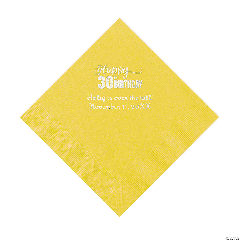 Yellow Happy 30<sup>th</sup> Birthday Personalized Napkins with Silver Foil - 50 Pc. Luncheon Image Thumbnail