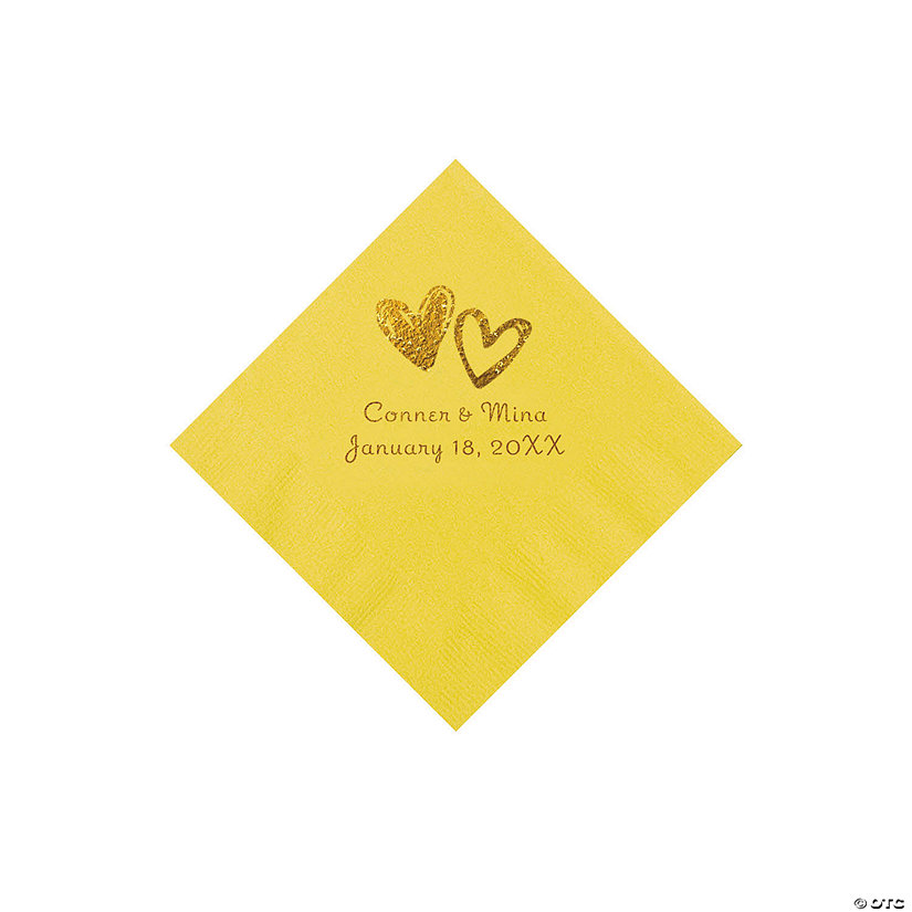 Yellow Hearts Personalized Napkins with Gold Foil - Beverage Image Thumbnail