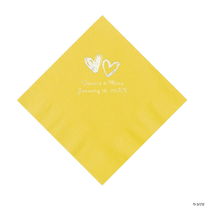 Yellow Hearts Personalized Napkins with Silver Foil - Luncheon Image Thumbnail
