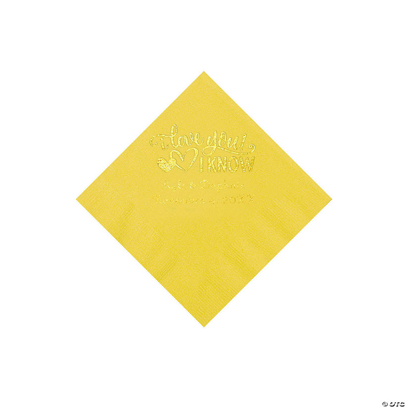 Yellow I Love You, I Know Personalized Napkins with Gold Foil - Beverage Image Thumbnail