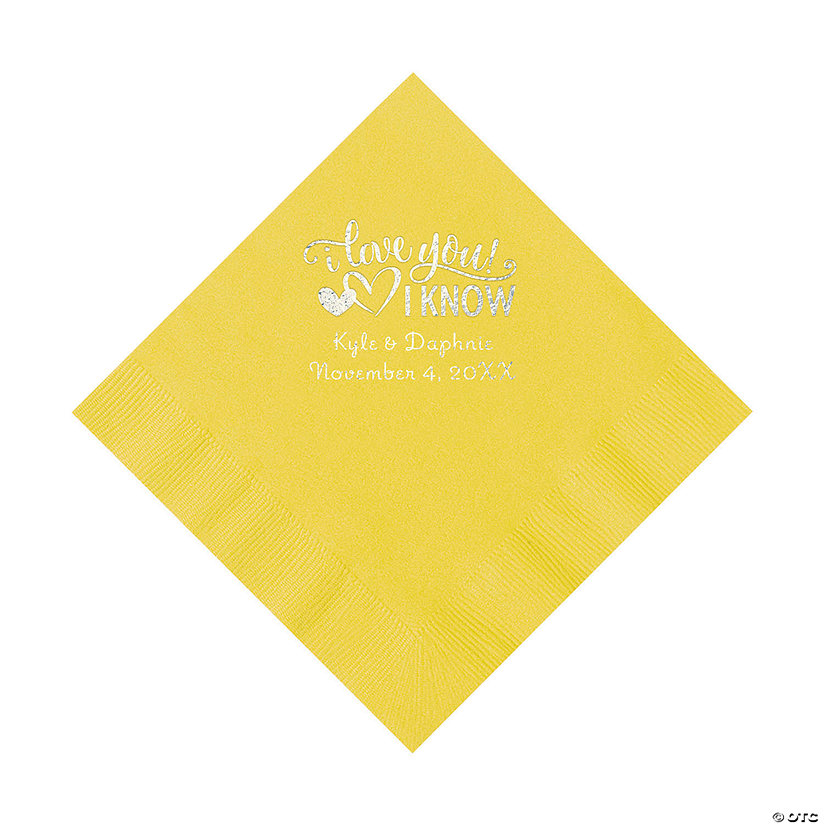 Yellow I Love You, I Know Personalized Napkins with Silver Foil - Luncheon Image Thumbnail