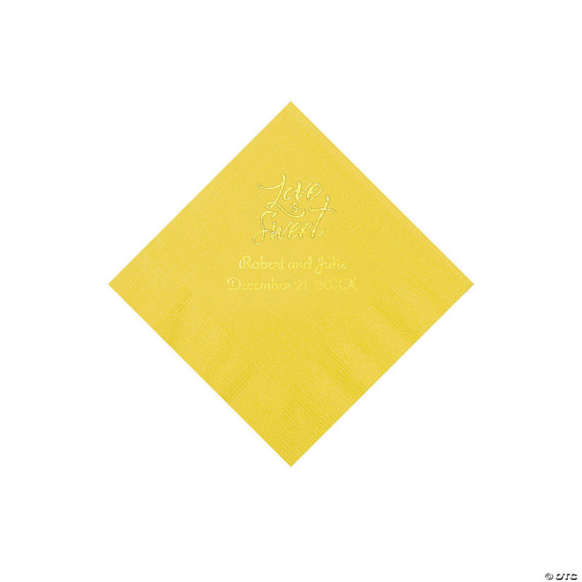 Yellow Love Is Sweet Personalized Napkins with Gold Foil - Beverage Image Thumbnail