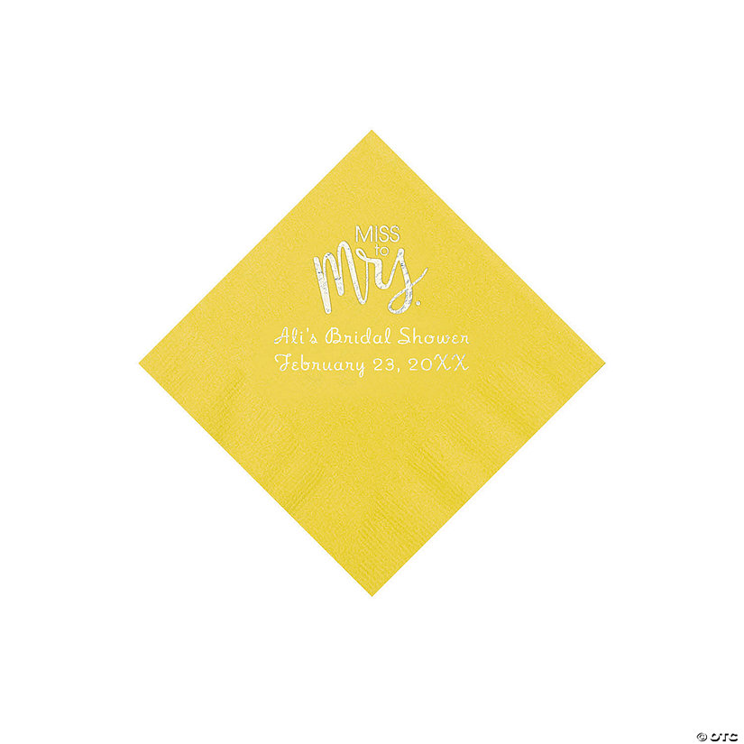 Yellow Miss to Mrs. Personalized Napkins with Silver Foil - Beverage Image