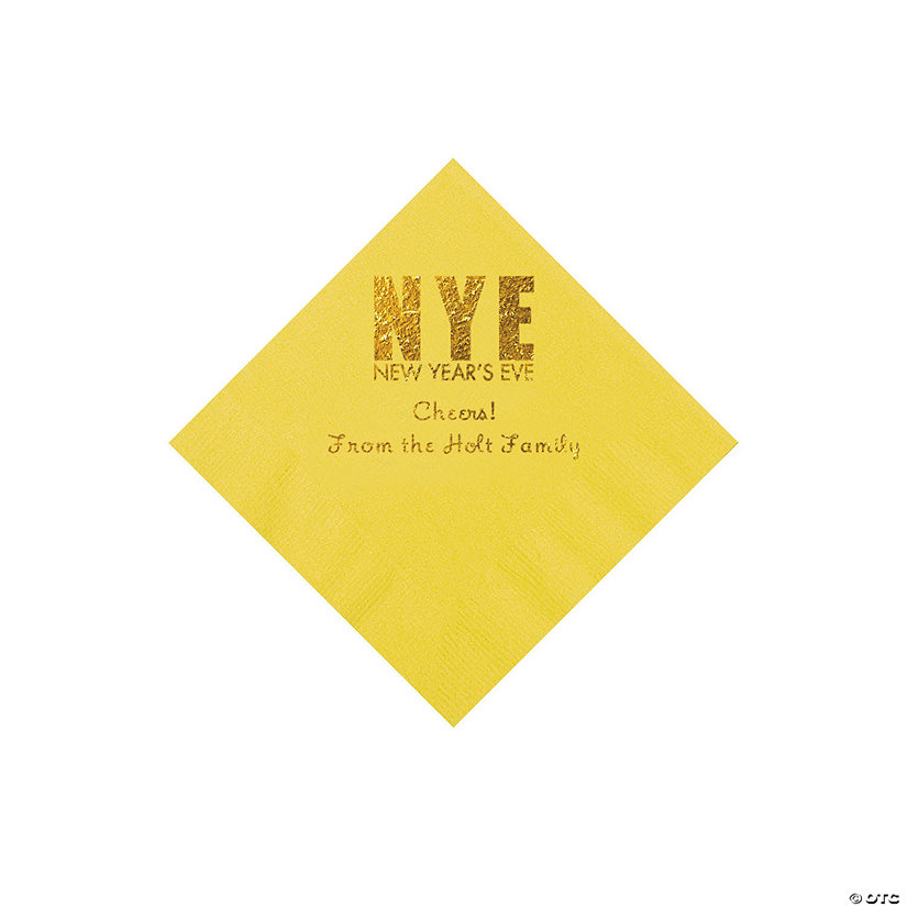 Yellow New Year&#8217;s Eve Personalized Napkins with Gold Foil - Beverage Image Thumbnail