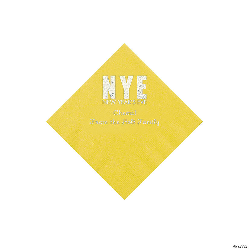 Yellow New Year&#8217;s Eve Personalized Napkins with Silver Foil - Beverage Image Thumbnail