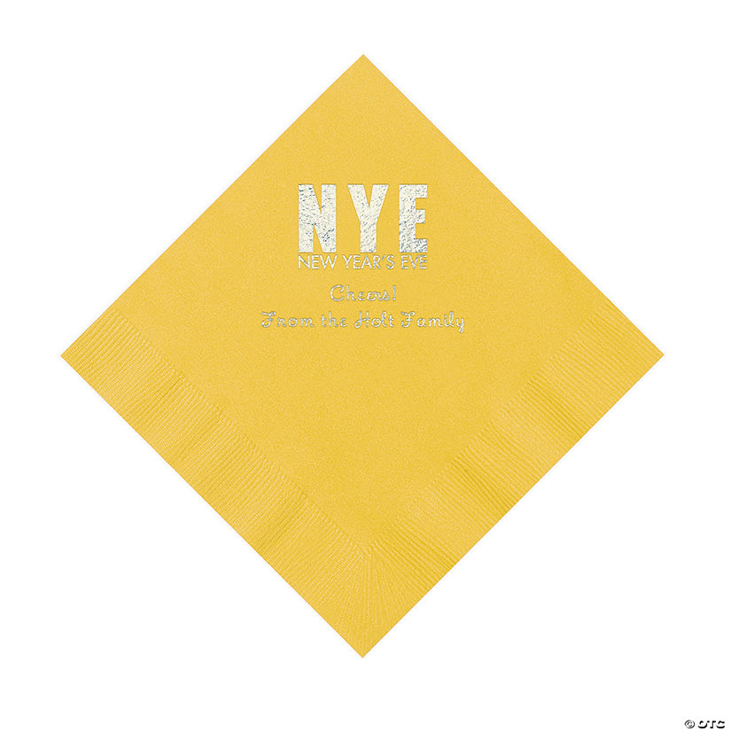Yellow New Year&#8217;s Eve Personalized Napkins with Silver Foil - Luncheon Image Thumbnail