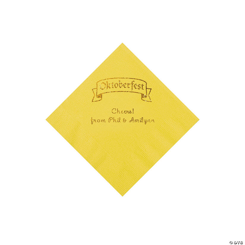 Yellow Oktoberfest Personalized Napkins with Gold Foil - 50 Pc. Beverage Image Thumbnail