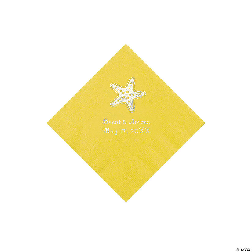 Yellow Starfish Personalized Beverage Napkins- 50 Pc. Image