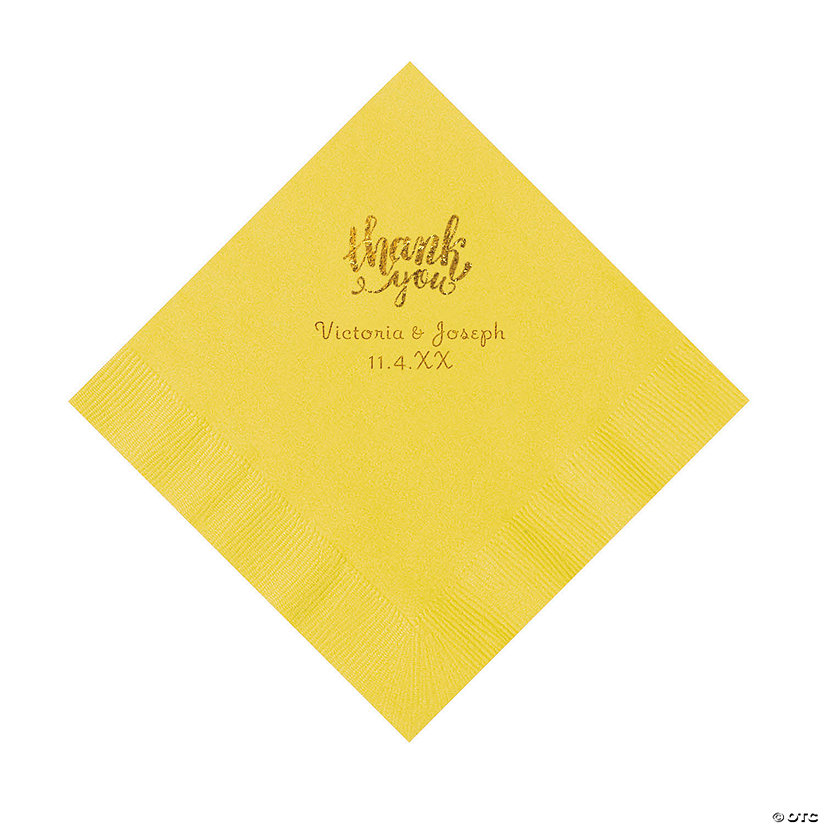 Yellow Thank You Personalized Napkins with Gold Foil - Luncheon Image Thumbnail