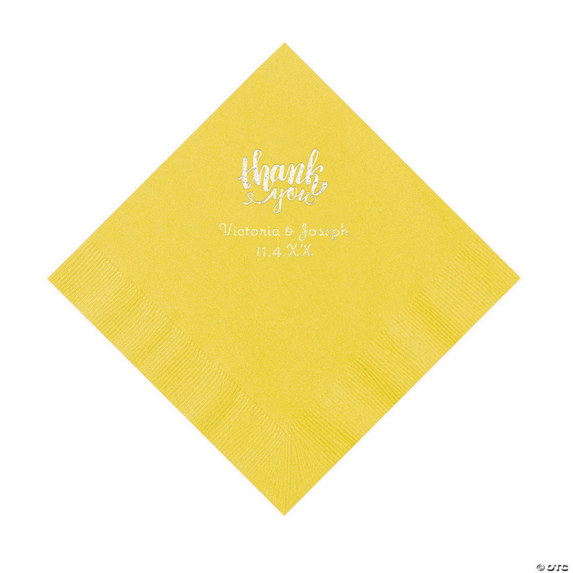Yellow Thank You Personalized Napkins with Silver Foil - Luncheon Image Thumbnail