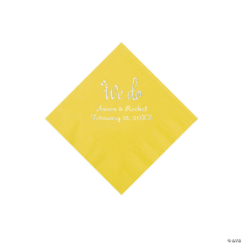 Yellow We Do Personalized Napkins with Silver Foil - Beverage Image Thumbnail