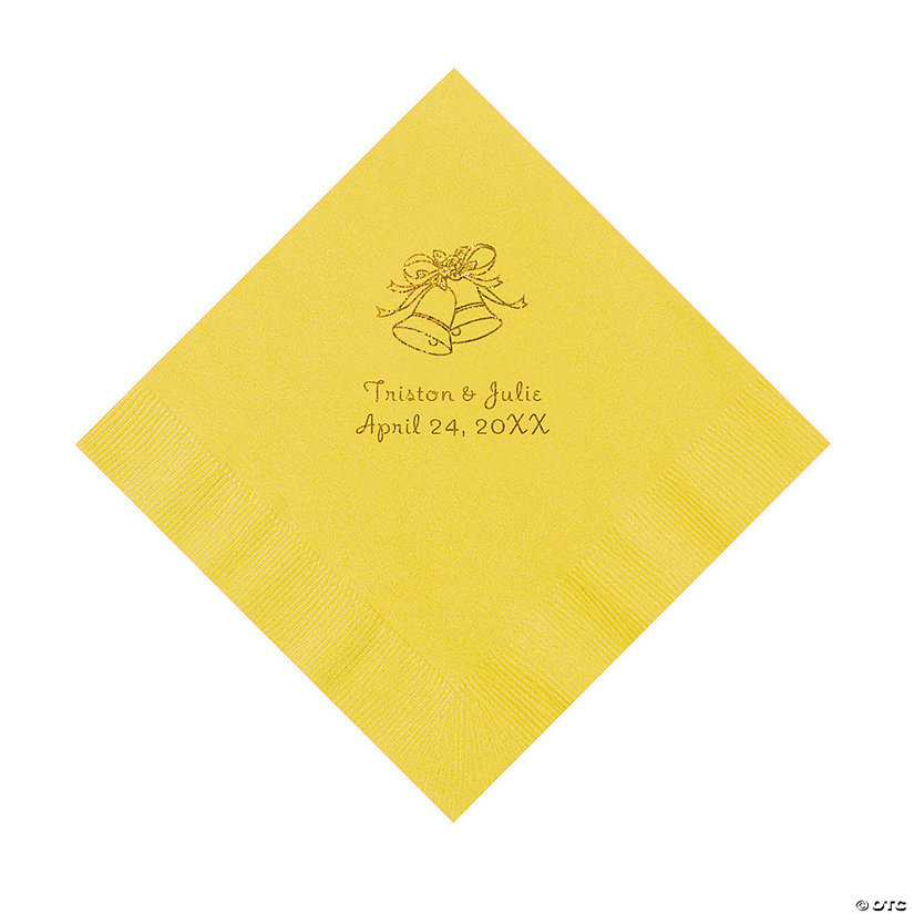 Yellow Wedding Bells Personalized Napkins with Gold Foil - Luncheon Image Thumbnail