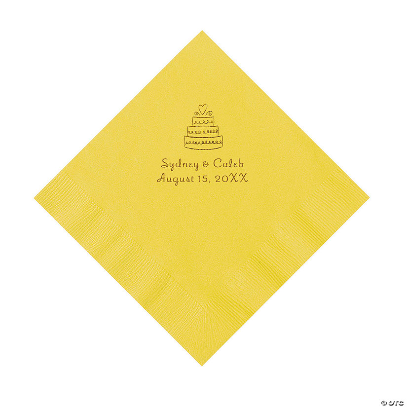 Yellow Wedding Cake Personalized Napkins with Gold Foil - 50 Pc. Luncheon Image