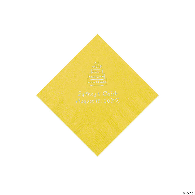 Yellow Wedding Cake Personalized Napkins with Silver Foil - 50 Pc. Beverage Image Thumbnail