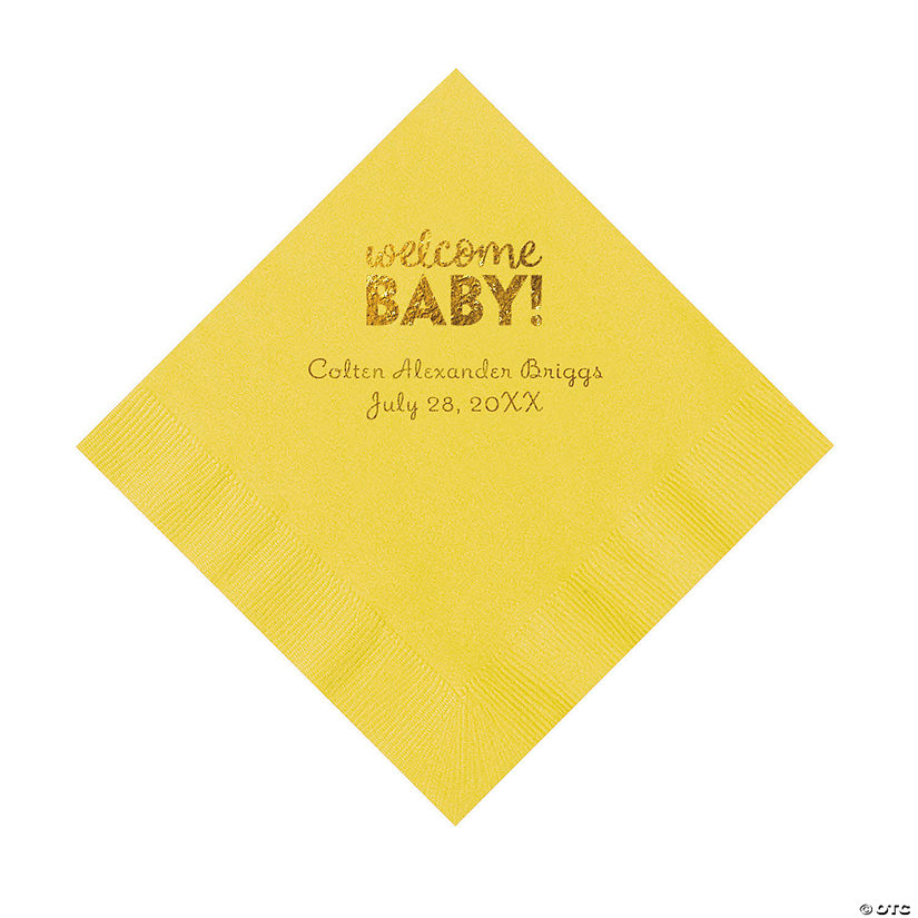 Yellow Welcome Baby Personalized Napkins with Gold Foil - 50 Pc. Luncheon Image Thumbnail