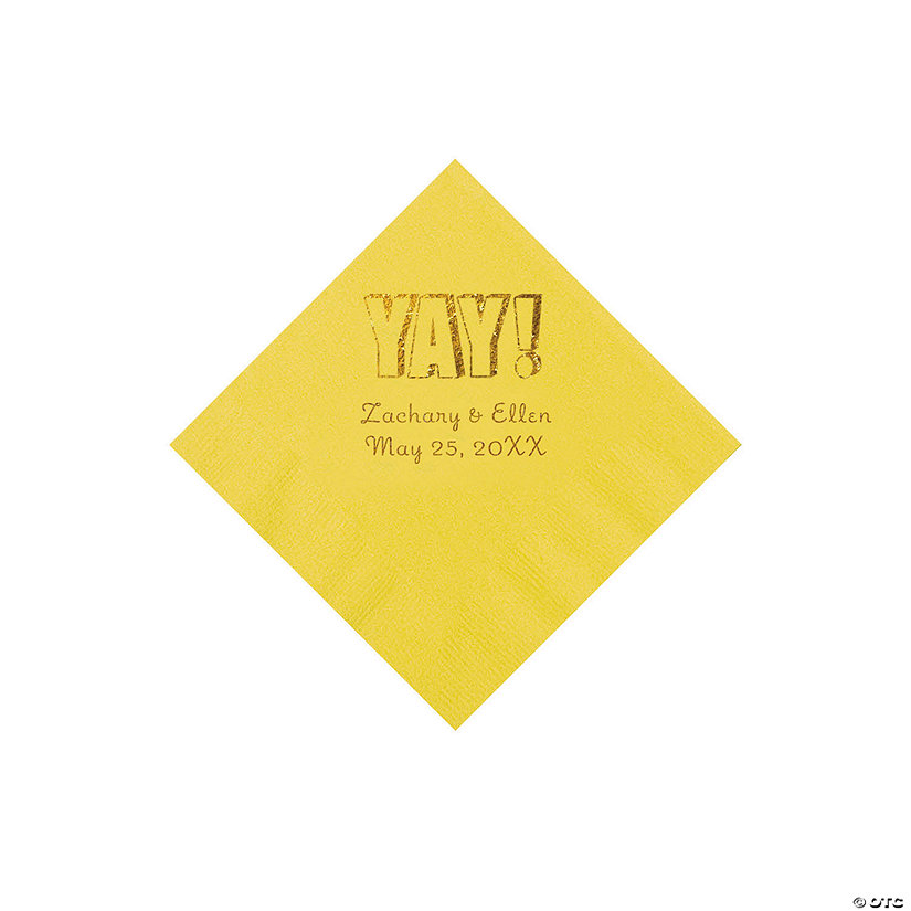 Yellow Yay Personalized Napkins with Gold Foil - Beverage Image Thumbnail