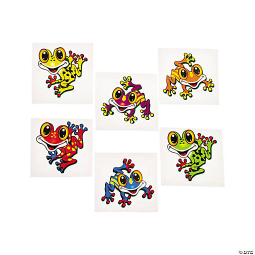 1 1/2" Bulk 72 Pc. Multicolor Frog Temporary Tattoos    