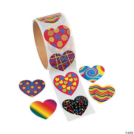 1 1/2" Everyday Fun Funky Pattern Heart Sticker Roll - 100 Pc.