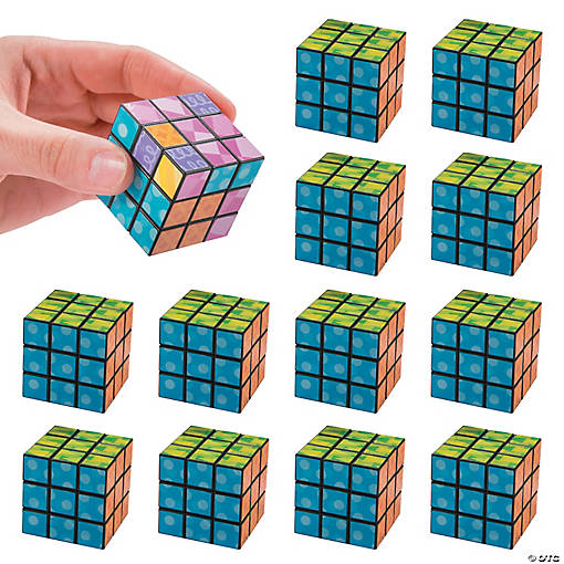 1 1/2" Mini Bright Printed Pattern Plastic Puzzle Cubes - 12 Pc.