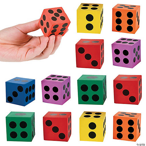 1 1/2" Mini Bright Solid Color Foam 6-Sided Playing Dice - 12 Pc.