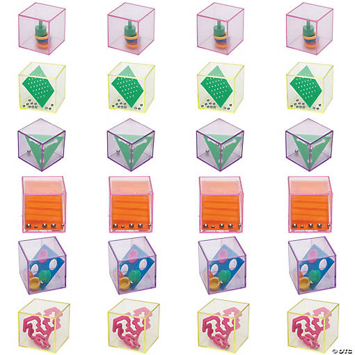 1 1/2" Mini Glitter Cube Clear Plastic Brain Teasers - 24 Pc.