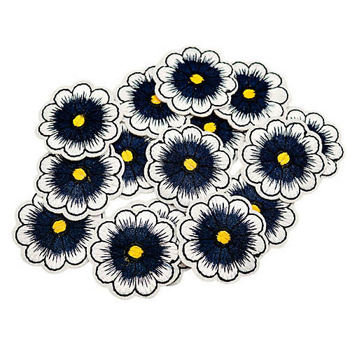 1 1/2" Navy Blue Daisy Flower Iron On Patch 72 Pack
