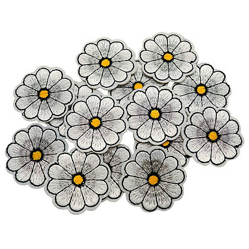 1 1/2" Silver Daisy Flower Iron On Patch 72 Pack