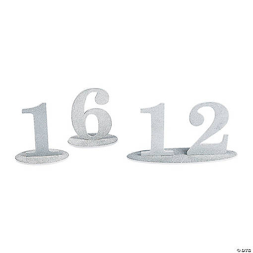 1 - 12 Silver Glitter Table Numbers - 12 Pc.