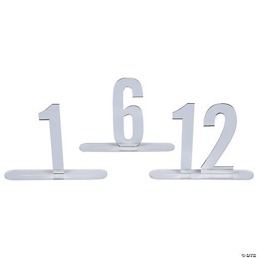 1 - 12 Silver Mirror Table Numbers - 12 Pc.