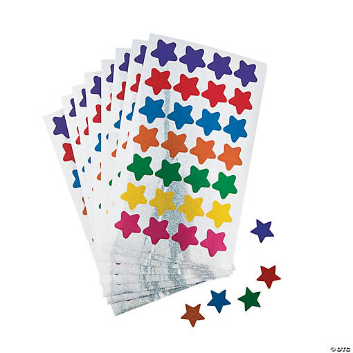 1/2" Basic Sparkly Star Multicolor Paper Sticker Sheets - 25 Pc.
