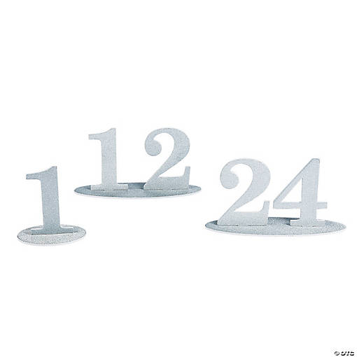 1 - 24 Silver Glitter Table Numbers