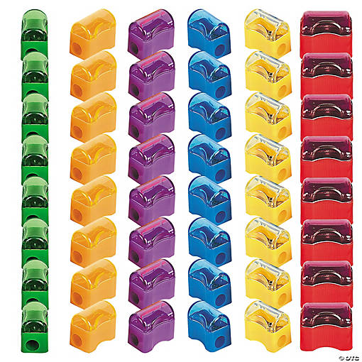 1" Bulk 72 Pc. Bright Solid Color Plastic Pencil Sharpeners with Caps