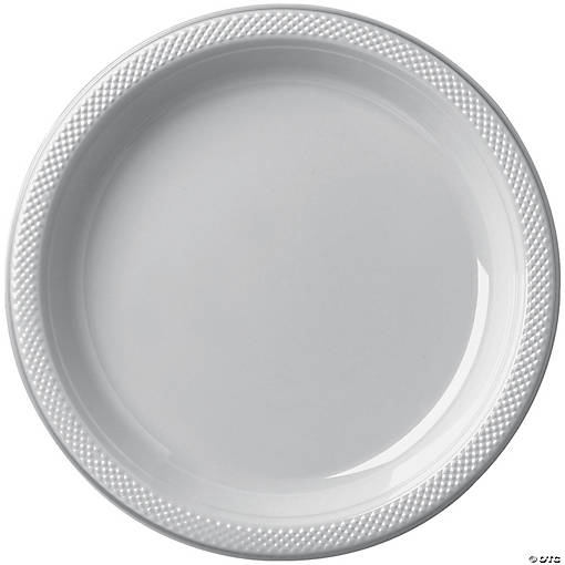 10" Bulk 50 Ct. Silver Round Disposable Plastic Dinner Plates