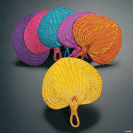 10" Colored Raffia Hand Fans - 12 Pc.