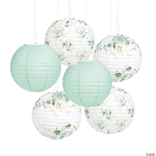10" Eucalyptus Hanging Paper Lanterns - 6 Pc.