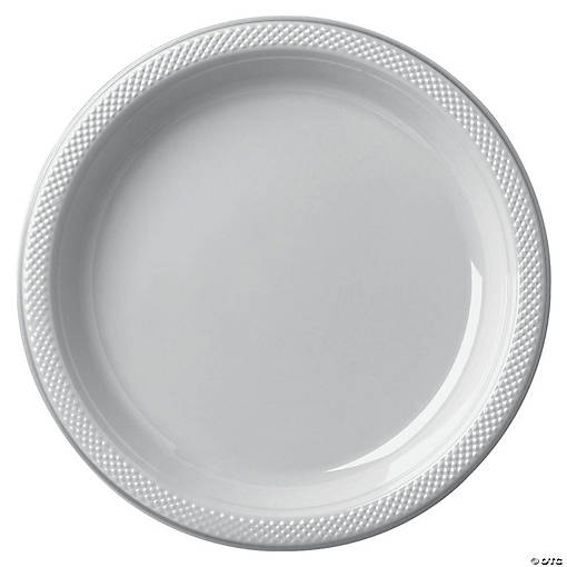 10" Silver Disposable Round Plastic Dinner Plates - 20 Ct.