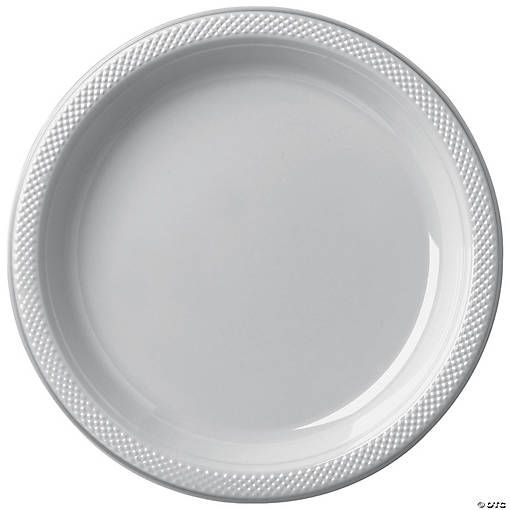 10" Silver Round Disposable Plastic Dinner Plates - 20 Ct.