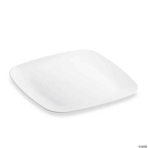 10" Solid White Flat Rounded Square Disposable Plastic Dinner Plates (40 Plates)