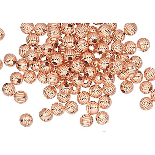 100 Clear-Coated Solid Copper 3mm Round Corrugated Beads, 0.7mm Hole