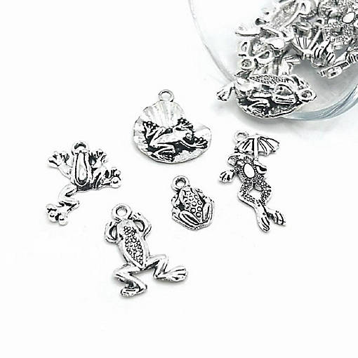 100 Pc Silver Frog Charms, 5 Styles