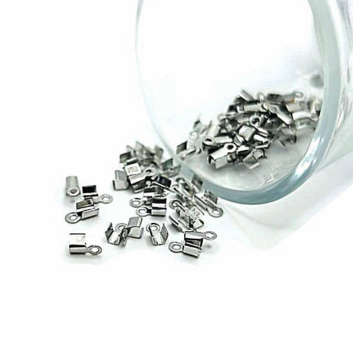 100 Pcs Small Silver Flat Cord Cap Ends