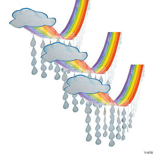12 Ft. x 32" Bulk 3 Pc. Rainbow Cloud &amp; Rain Drops Ceiling Decorations